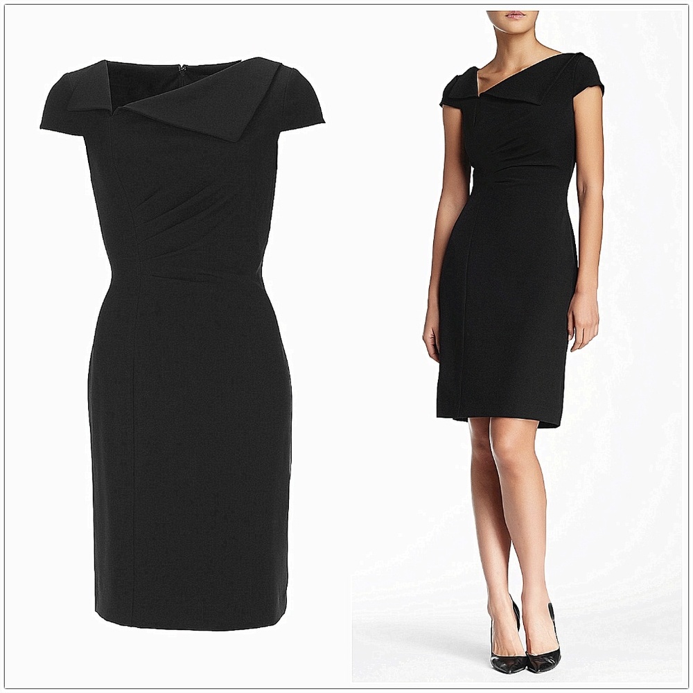 Tahari Fold-over Work Sheath Pencil Dress Black